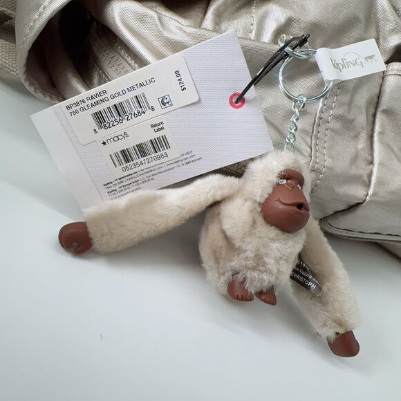 Kipling Ravier Medium Metallic Champagne Gleaming Gold Gorilla Monkey Backpack - Picture 11 of 11